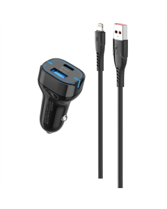 Автомобільний зарядний пристрій SkyDolphin SZ19L PD 20W + QC3.0 20W (AZP-000103) + кабель Lightni Чорний (Black)