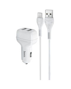Автомобільний зарядний пристрій Hoco Z36 Leader 2.4A (2USB-A) + кабель USB to MicroUSB Білий (White)