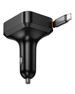 Автомобільний зарядний пристрій Hoco NZ18 Guardian PD65W with retractable cable (1USB-A/2C) Чорний (Black)