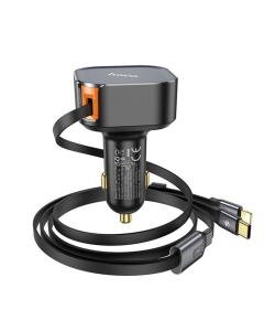 Автомобільний зарядний пристрій Hoco NZ13 Clever PD30W + висувні кабелю Type-C and Lightning Чорний (Black)