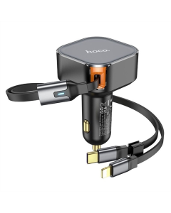 Автомобільний зарядний пристрій Hoco NZ13 Clever PD30W + висувні кабелю Type-C and Lightning Чорний (Black)