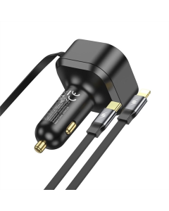 Автомобільний зарядний пристрій Hoco NZ13 Clever PD30W + висувні кабелю Type-C and Lightning Чорний (Black)