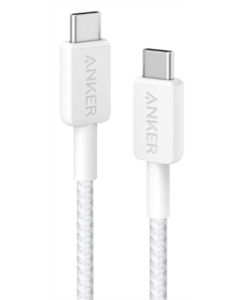 USB кабель Anker 322 USB-C to USB-C - 0.9м Nylon Білий (White)