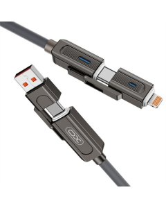 USB-кабель XO NB275 из цинкового сплава Type-C/USB к TYPE-C/Lightning 4 в 1 - 60 Вт 1 м (Серый)