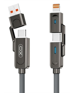USB-кабель XO NB275 из цинкового сплава Type-C/USB к TYPE-C/Lightning 4 в 1 - 60 Вт 1 м (Серый)