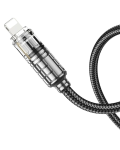 USB-кабель Hoco U122 Lantern Transparent Discovery Type-C to Lightning (1.2м) Чорний (Черный)