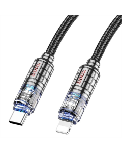 USB-кабель Hoco U122 Lantern Transparent Discovery Type-C to Lightning (1.2м) Чорний (Черный)