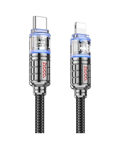USB-кабель Hoco U122 Lantern Transparent Discovery Type-C to Lightning (1.2м) Чорний (Черный)