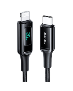 USB кабель Acefast MFI C6-01 USB-C to Lightning (digital display) 1.2м Чорний (Black)