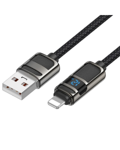USB кабель Hoco U137 Line with display USB to Lightning 2.4A/12W (1.2м) Чорний (Black)