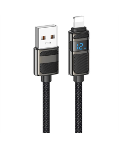 USB кабель Hoco U137 Line with display USB to Lightning 2.4A/12W (1.2м) Чорний (Black)