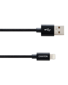 USB кабель Canyon USB - Lightning 8-pin, обплетення 1м Чорний (Black)