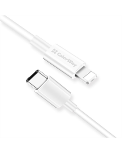 USB кабель ColorWay USB Type-C - Lightning 3.0А 1м Білий (White)