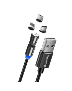 USB кабель ColorWay 3 в 1 Magnetic Rotation 540°, 2.4А 1м Чорний (Black)