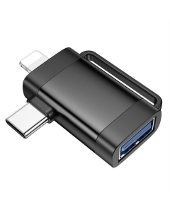 OTG кабель Hoco UA31F OTG 2in1 Lightning male/Type-C male to USB female Чорний (Black)