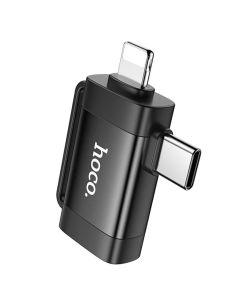 OTG кабель Hoco UA31F OTG 2in1 Lightning male/Type-C male to USB female Чорний (Black)