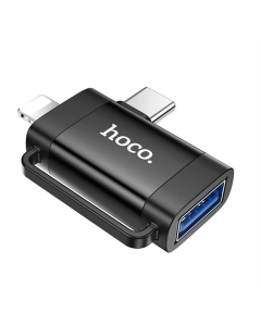 OTG кабель Hoco UA31F OTG 2in1 Lightning male/Type-C male to USB female Чорний (Black)