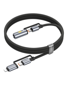 USB-кабель Hoco U138 USB-C/iP к USB-C/зажигалке 1,2 м Черный (Black)