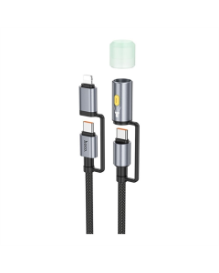 USB кабель Hoco U138 USB-C/iP to USB-C/LED Light 1.2м Чорний (Black)