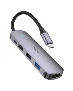 Type-C хаб Hoco HB27 Type-C HDTV+USB3.0+USB2.0*2+PD Сірий (Grey)