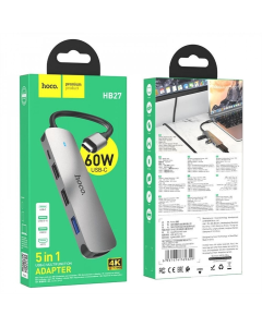 Type-C хаб Hoco HB27 Type-C HDTV+USB3.0+USB2.0*2+PD Сірий (Grey)