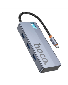 Type-C хаб HUB Hoco HB50 Type-C 5-in-1 (HDTV+PD+USB3.0*3) Сірий (Gray)