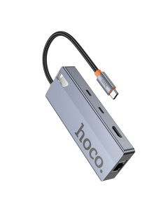 Type-C хаб Hoco HB52 Type-C 8-in-1 (HDTV+RJ45-100Mbps+SD/TF+PD+Type-C3.0+USB3.0*2) Сірий (Gray)