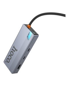 Type-C хаб Hoco HB52 Type-C 8-in-1 (HDTV+RJ45-100Mbps+SD/TF+PD+Type-C3.0+USB3.0*2) Сірий (Gray)