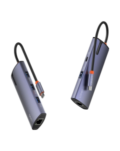 Type-C хаб LDNIO DS-16H Type-C To PD*1(100W)+HDMI*1(4K@30hz)+USB3.0*3+RJ45*1(1Gbps) Сірий (Gray) - Тип-С хаб LDNIO DS-16H Тип-С к PD*1(100W)+HDMI*1(4K@30hz)+USB3.0*3+RJ45*1(1Gbps) Сірий (Серый)