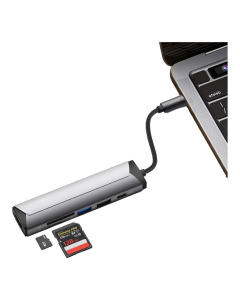 Type-C хаб LDNIO DS-56H Type-C To PD3.0*1(100W)+HDMI*1(4K@30hz)+USB2.0*1+SD+TF Сірий (Gray)