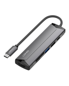 Type-C хаб LDNIO DS-56H Type-C To PD3.0*1(100W)+HDMI*1(4K@30hz)+USB2.0*1+SD+TF Сірий (Gray)