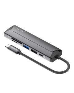 Type-C хаб LDNIO DS-56H Type-C To PD3.0*1(100W)+HDMI*1(4K@30hz)+USB2.0*1+SD+TF Сірий (Gray)