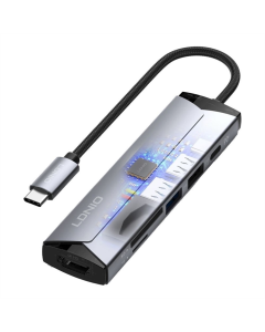 Type-C хаб LDNIO DS-56H Type-C To PD3.0*1(100W)+HDMI*1(4K@30hz)+USB2.0*1+SD+TF Сірий (Gray)