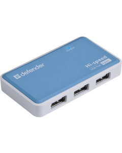 USB хаб Defender 4xUSB 2.0 QUADRO POWER+Adapter 220v Білий Блакитний (White Blue)
