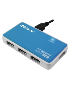 USB хаб Defender 4xUSB 2.0 QUADRO POWER+Adapter 220v Білий Блакитний (White Blue)