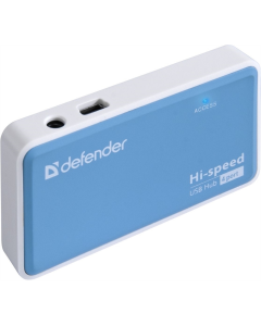 USB хаб Defender 4xUSB 2.0 QUADRO POWER+Adapter 220v Білий Блакитний (White Blue)
