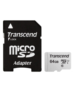 Карта памяти MicroSD Transcend 300S 64Gb класс 10 + адаптер UHS-1 U1