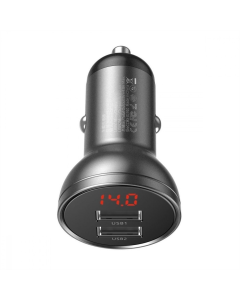 Автомобильное зарядное устройство Baseus Digital Display Dual USB 4.8A Car Charger 24W Серый (темно-серый)