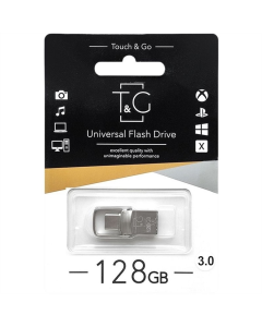 USB Флеш 128Gb T&G 104 Metal USB-A/Type-C Срібна (Silver)