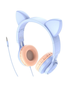 Наушники накладные Hoco W36 Cat Ear Голубые (Blue Pink)