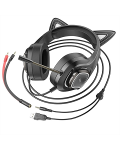 Наушники накладные Hoco W107 Cute Cat Ear Gaming Черные (Black)