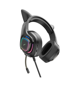 Навушники накладні Hoco W107 Cute Cat Ear Gaming Чорні (Black Pink)