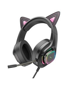 Наушники накладные Hoco W107 Cute Cat Ear Gaming Черные (Черно-розовые)
