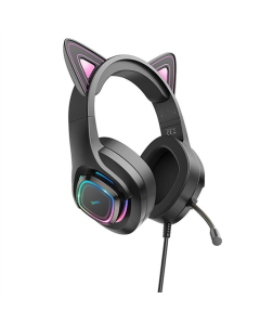 Навушники накладні Hoco W107 Cute Cat Ear Gaming Чорні (Black Pink)