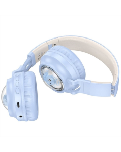 Беспроводные полноразмерные наушники Hoco W50 Cute fun Голубые (с розовым)