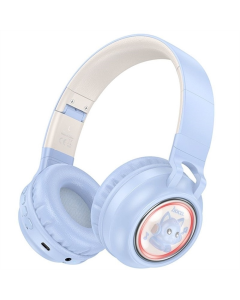 Беспроводные полноразмерные наушники Hoco W50 Cute fun Голубые (с розовым)