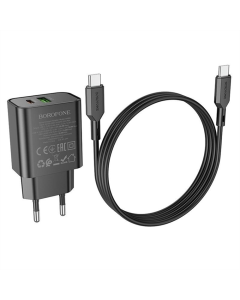 Зарядное устройство Borofone BA88A Navy PD20W+QC3.0 (1USB-A/1C) + кабель Type-C to Type-C Черный (Black)
