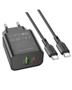 Зарядное устройство Borofone BA88A Navy PD20W+QC3.0 (1USB-A/1C) + кабель Type-C to Type-C Черный (Black)