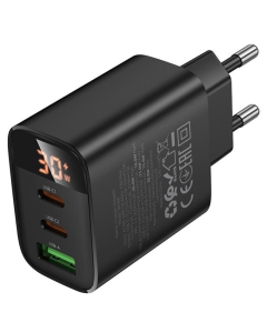 Зарядное устройство Borofone BA98A Ilustre с цифровым дисплеем PD30W (1USB-A/2C) Черный (Black)