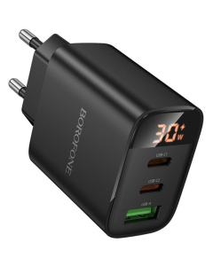 Зарядное устройство Borofone BA98A Ilustre с цифровым дисплеем PD30W (1USB-A/2C) Черный (Black)